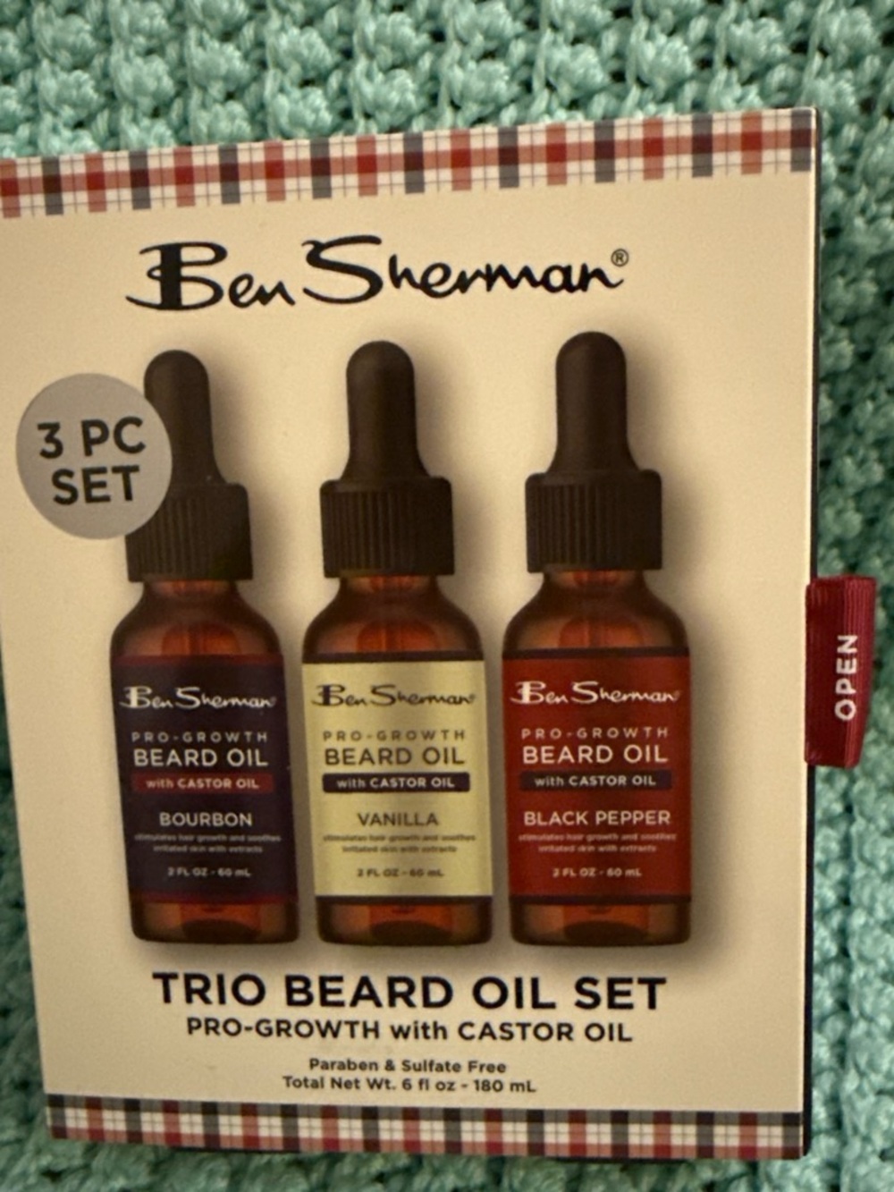 Ben Sherman Beard Oil Trio in Brown, Cream, and Red Labels